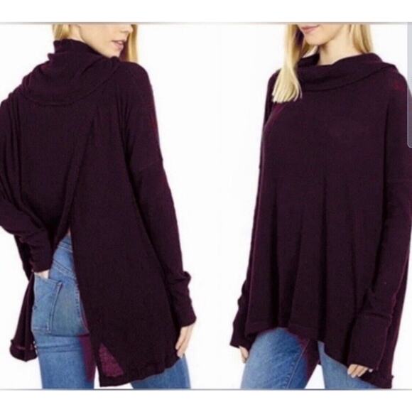 Free People Small Thermal Top Juicy Cowl Neck Split Back Long Sleeve Date Night - Picture 1 of 13